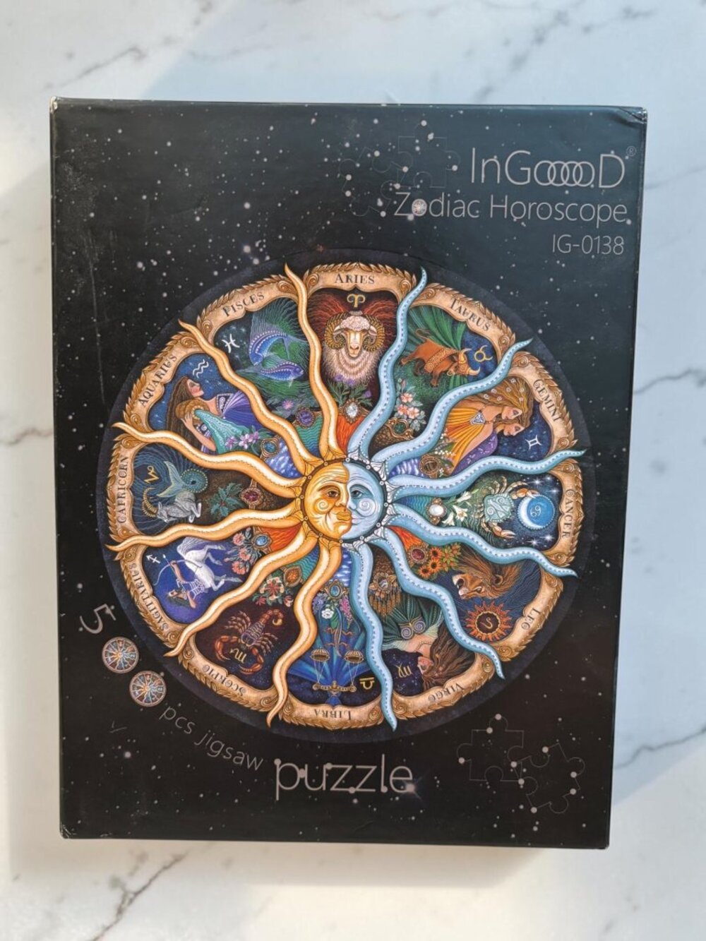 InGood Zodiac Horoscope Jigsaw Puzzle 500 Pieces Round 18.5" x 18.5" Astrology-T